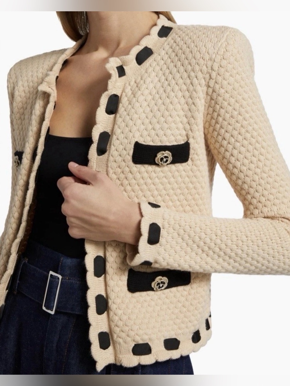 L'Agence Astor Beige Textured Cardigan Sweater